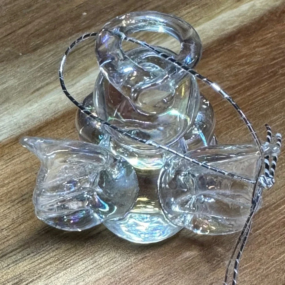 Iridescent Blown Glass Angel Ornament Mini Cherub Figurine Suncatcher Clear